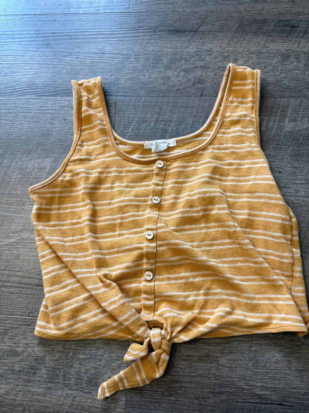 Caution To The Wind Mustard and Cream Striped Tie-Front Crop Tank
